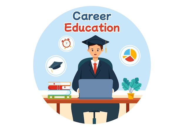Ilustración vectorial de la educación profesional con modelo de aprendizaje del concepto de crecimiento para asociar la actividad a la experiencia real en un fondo plano de dibujos animados
