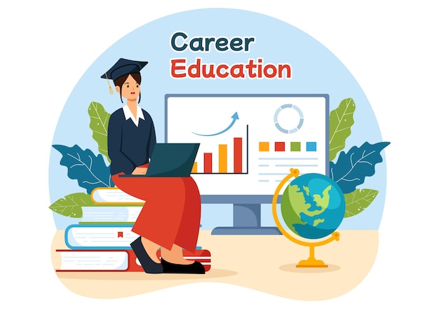 Ilustración vectorial de la educación profesional con modelo de aprendizaje del concepto de crecimiento para asociar la actividad a la experiencia real en un fondo plano de dibujos animados