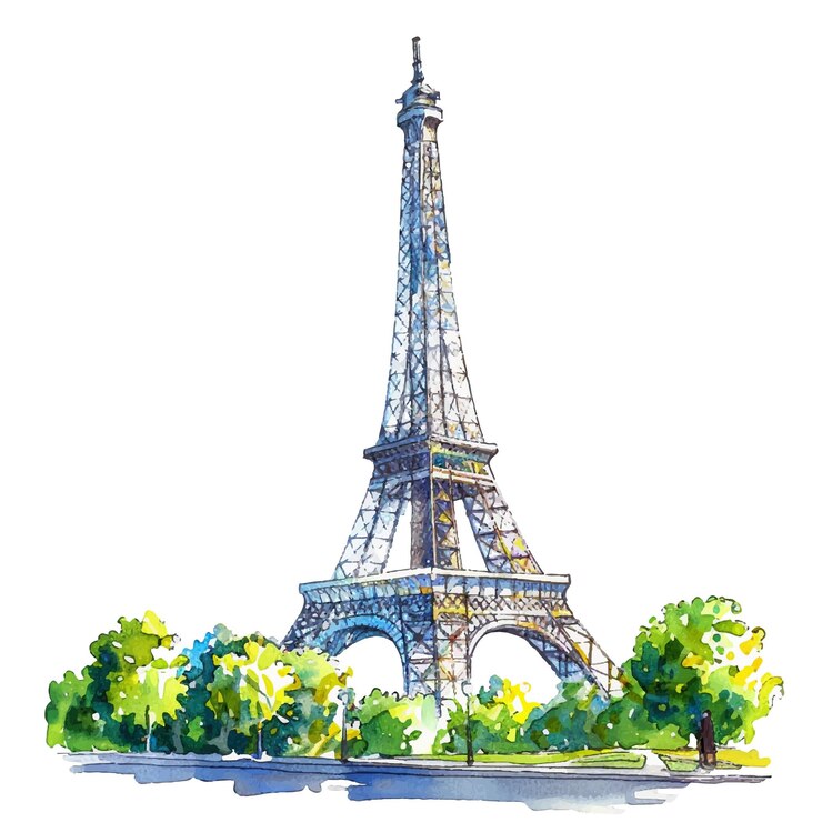 Vector ilustración vectorial de eiffel lanscape en estilo acuarela