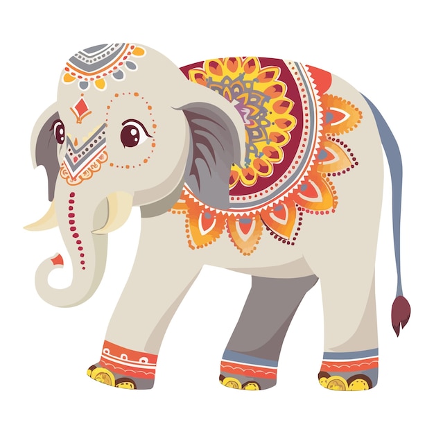 Ilustración vectorial de elefante de dibujos animados con un colorido patrón de mandala indio