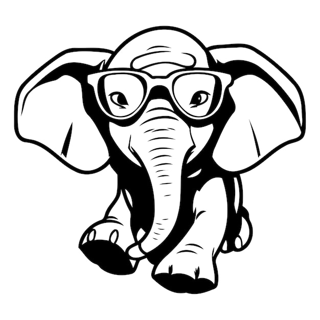 Ilustración vectorial de un elefante con gafas de sol aisladas sobre un fondo blanco
