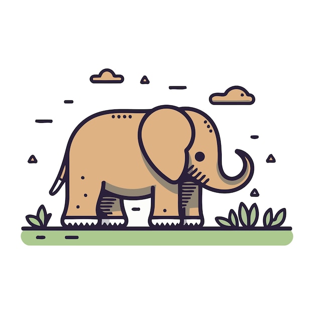 Vector ilustración vectorial de un elefante de pie en la hierba en el parque