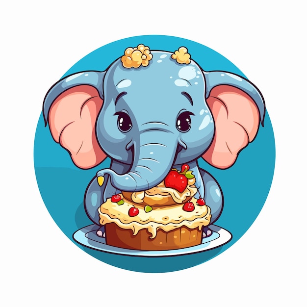 Vector ilustración vectorial de un elefante con una tarta de cumpleaños