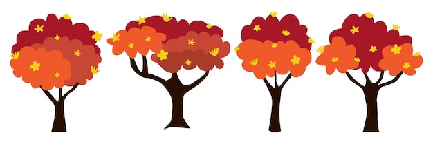 Ilustración vectorial de los elementos del conjunto de árboles de otoño