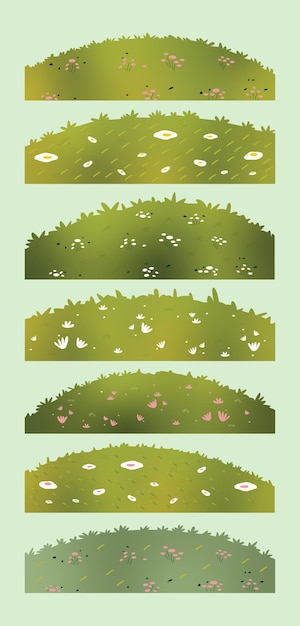 Ilustración vectorial de los elementos del conjunto de hierba