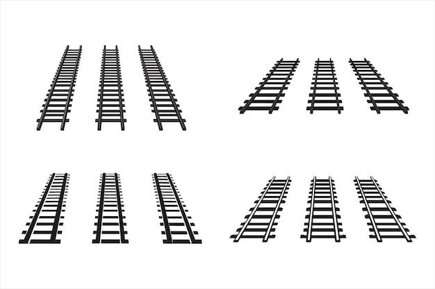 Ilustración vectorial de los elementos constructores de las vías ferroviarias de los trenes