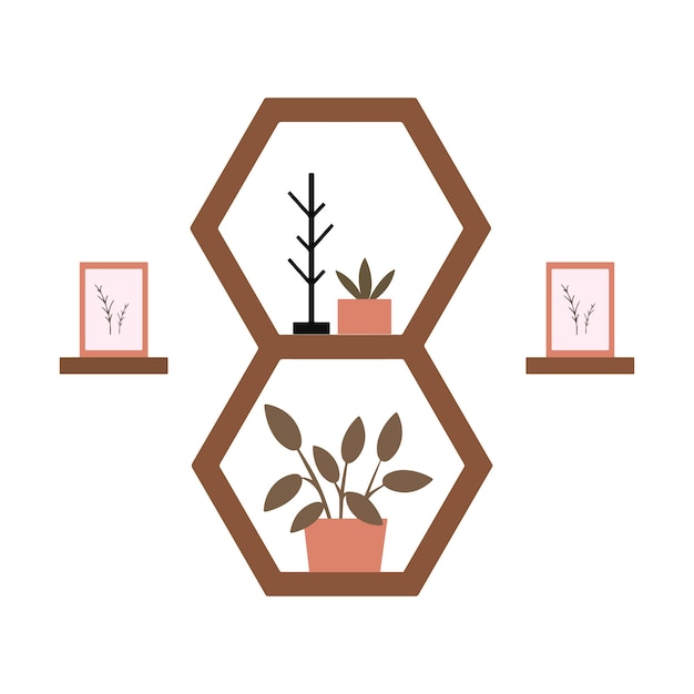 Ilustración vectorial de elementos de diseño en estantería y madera