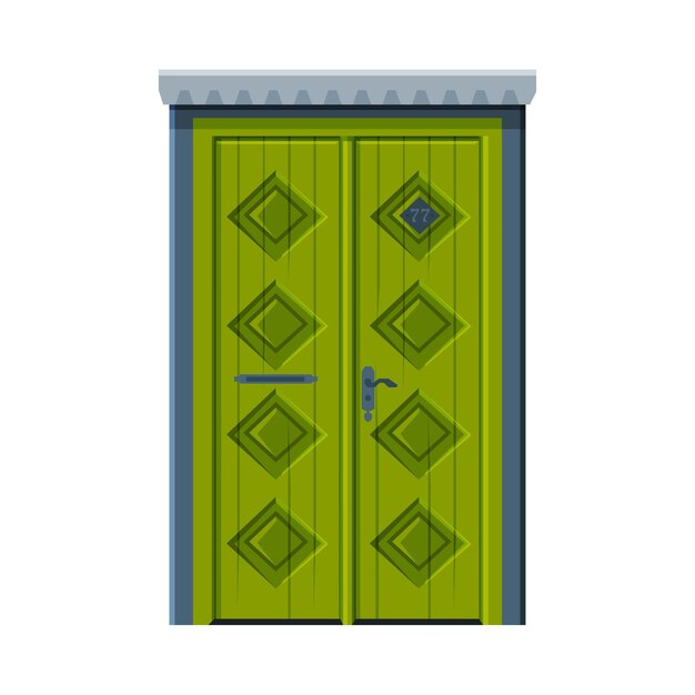 Ilustración vectorial de elementos de diseño de fachada de estilo vintage de puerta doble verde clásica