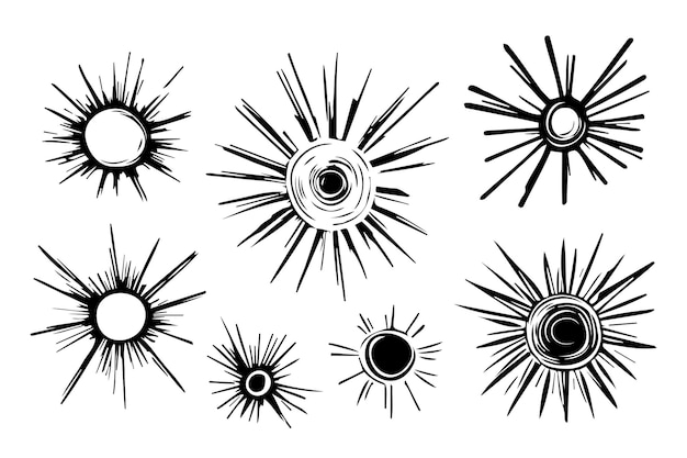 Ilustración vectorial de elementos de diseño del sol dibujado a mano