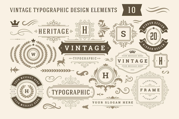 Ilustración vectorial de elementos de diseño tipográfico vintage