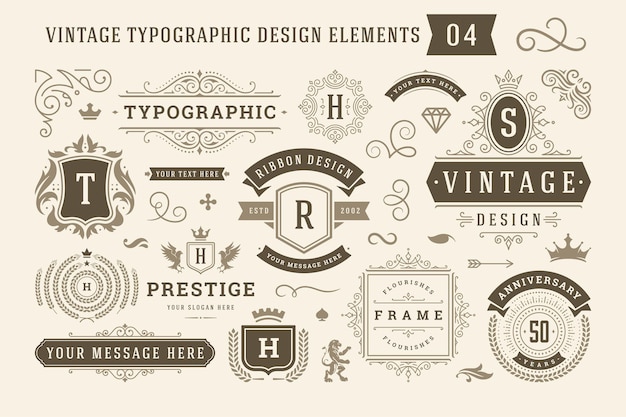 Ilustración vectorial de elementos de diseño tipográfico vintage