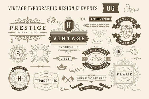 Ilustración vectorial de elementos de diseño tipográfico vintage