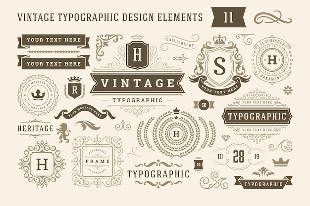 Ilustración vectorial de elementos de diseño tipográfico vintage