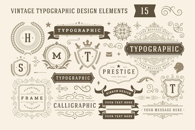 Ilustración vectorial de elementos de diseño tipográfico vintage
