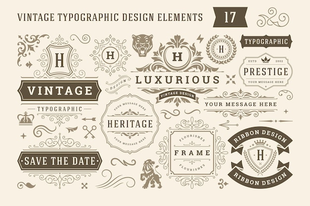 Ilustración vectorial de elementos de diseño tipográfico vintage