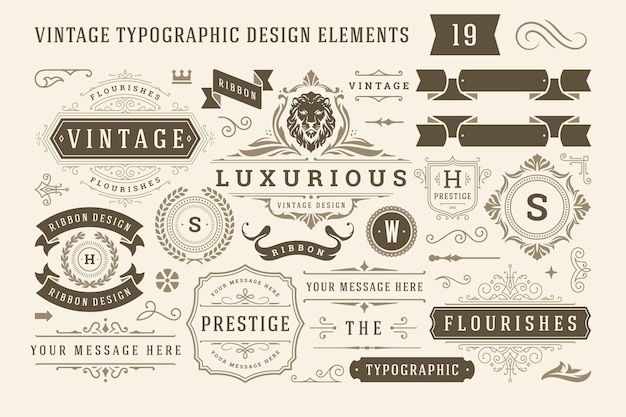 Ilustración vectorial de elementos de diseño tipográfico vintage