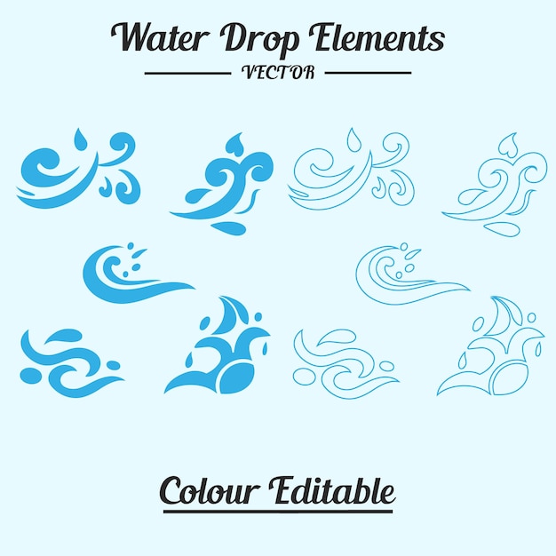 Ilustración vectorial de los elementos de la gota de agua