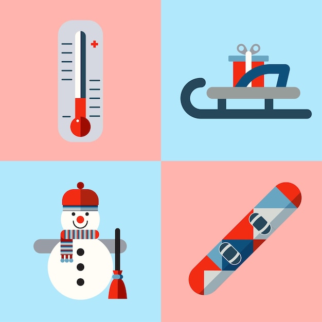 Ilustración vectorial de elementos de invierno en estilo de diseño plano