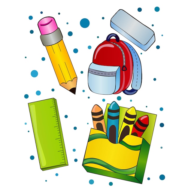 Ilustración vectorial de los elementos de regreso a la escuela