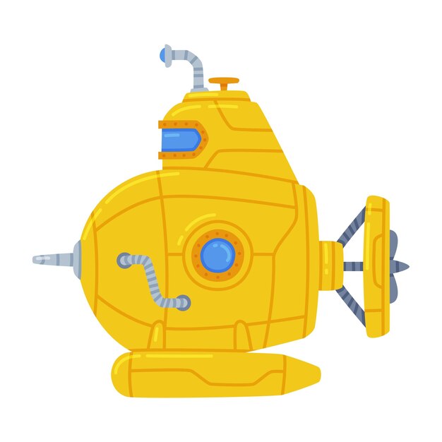Ilustración vectorial de embarcaciones submarinas amarillas que nadan bajo el agua