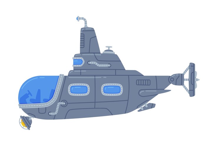Vector ilustración vectorial de embarcaciones submarinas azules que nadan bajo el agua
