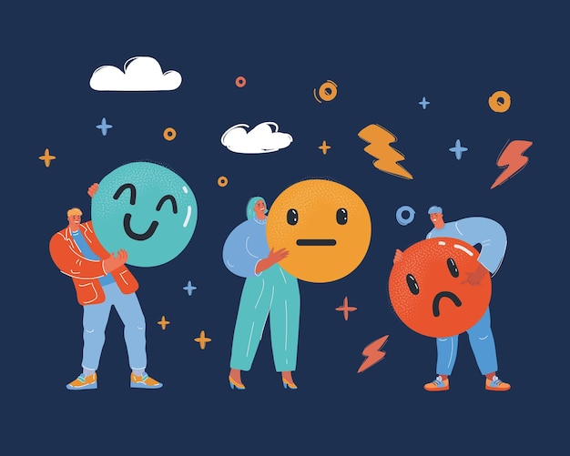 Ilustración vectorial del emoji de retroalimentación sobre un fondo oscuro