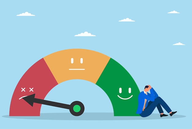 Ilustración vectorial de un empresario frustrado por la baja satisfacción del cliente