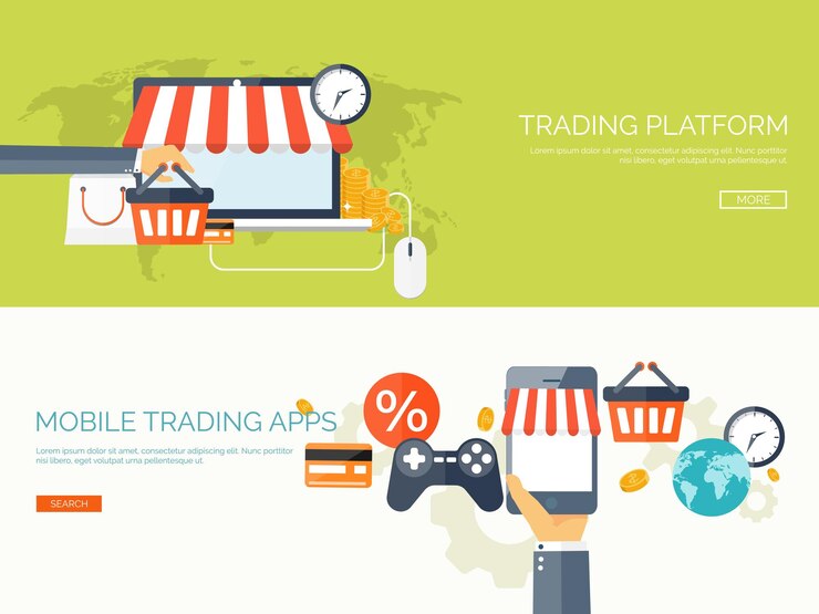 Vector ilustración vectorial encabezado plano compras tienda web comunicación global comercio comercio electrónico