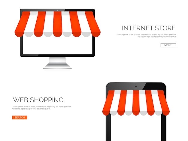 Ilustración vectorial encabezado plano compras tienda web comunicación global comercio comercio electrónico