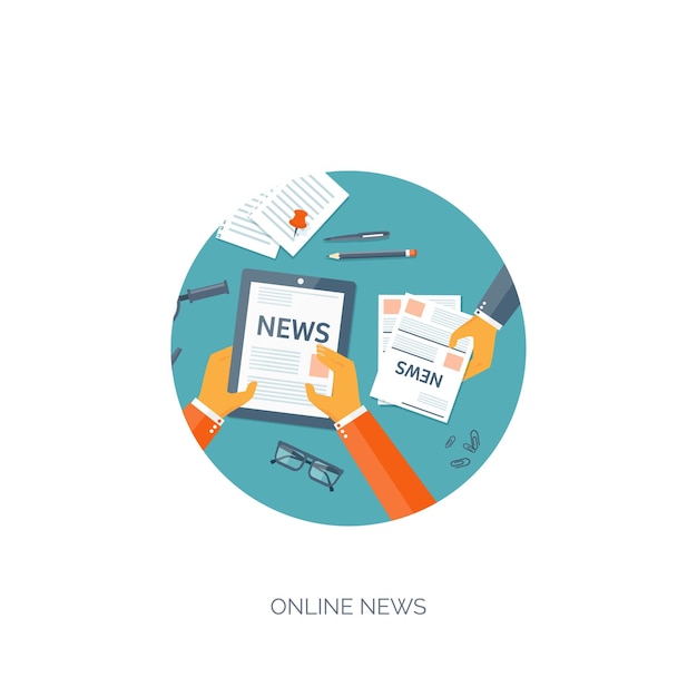 Ilustración vectorial encabezado plano información de boletín de noticias en línea información de mercado empresarial