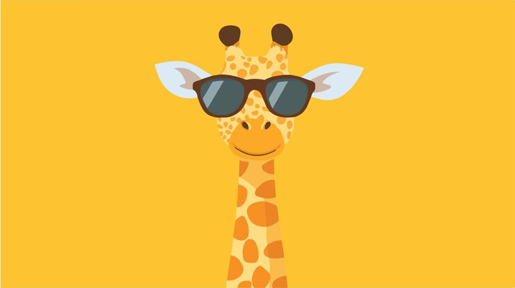 Vector ilustración vectorial del encantador diseño plano de una simpática jirafa con gafas de sol