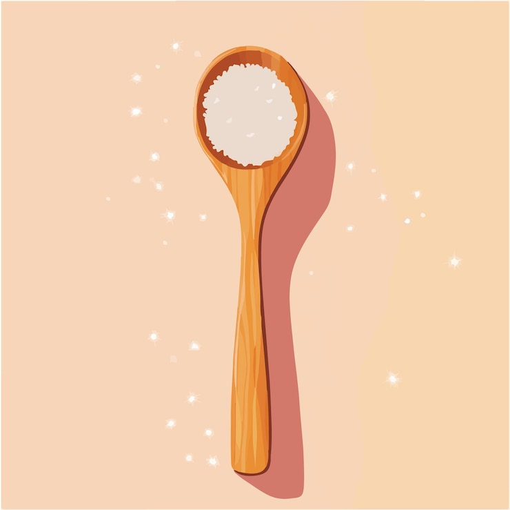 Vector ilustración vectorial encantadora de una cuchara de madera con cristales de azúcar