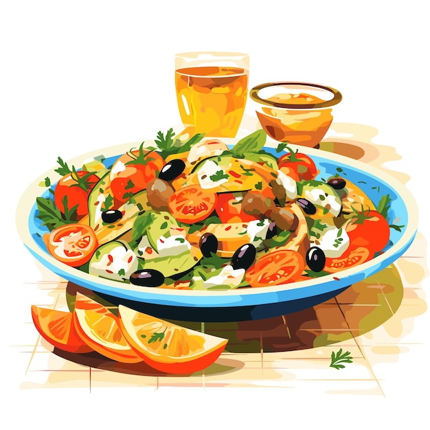 Ilustración vectorial de ensalada plana griega Concepto de alimentación saludable