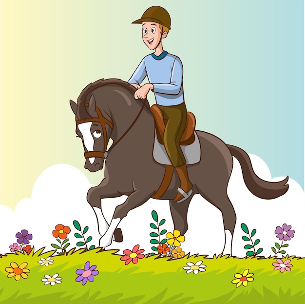 Ilustración vectorial de entrenamiento deportivo ecuestre jinete jinete montando caballos