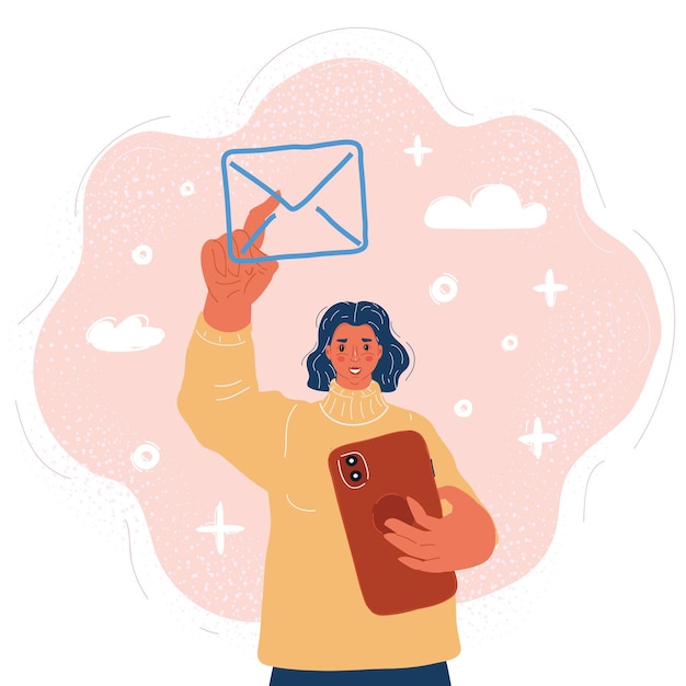 Ilustración vectorial de Envío de correo electrónico Empuje el signo del sobre