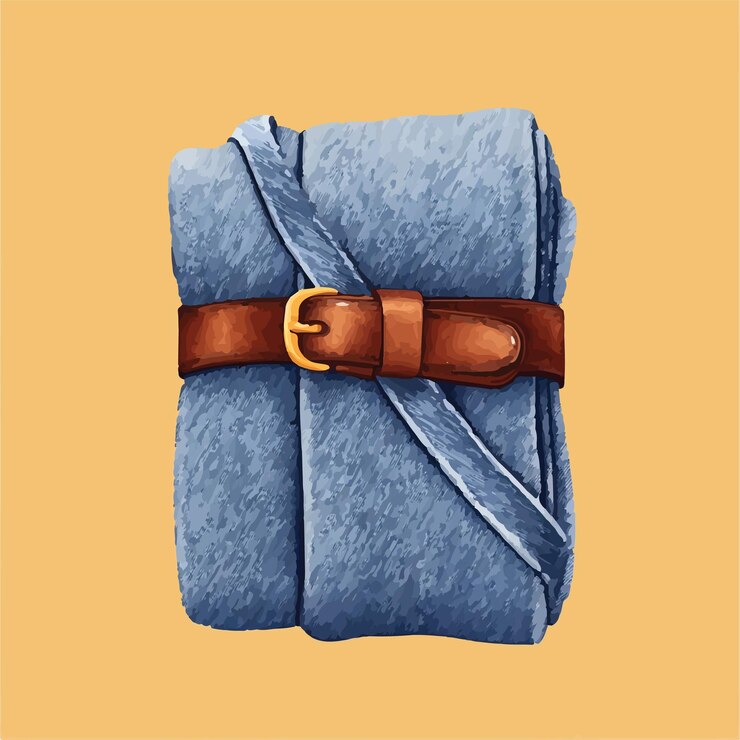 Vector ilustración vectorial de la envoltura de tela de denim con correa de cuero