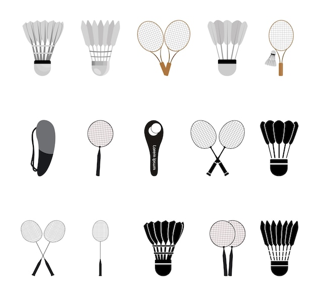 Ilustración vectorial de equipo de bádminton con clip art aislado fondo blanco y bádmington