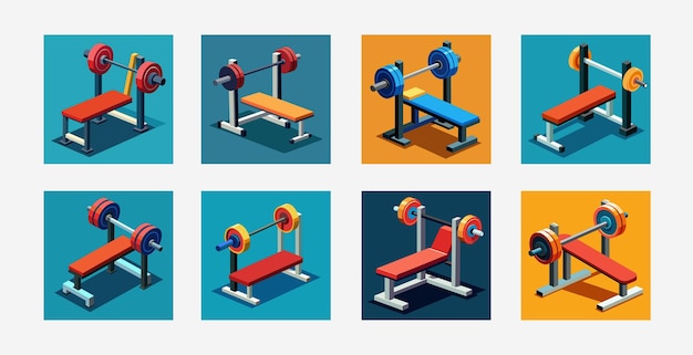 Ilustración vectorial de equipos de fitness para entrenamiento y ejercicio