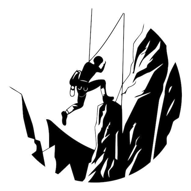 Vector ilustración vectorial de escalada alpinista en el acantilado