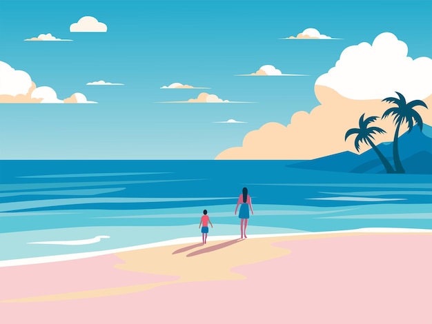 Vector ilustración vectorial de la escena de la playa de verano