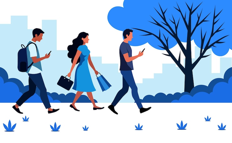 Vector ilustración vectorial de escenas de caminata urbana perfecta para el contenido visual de estilo de vida al aire libre con temática urbana