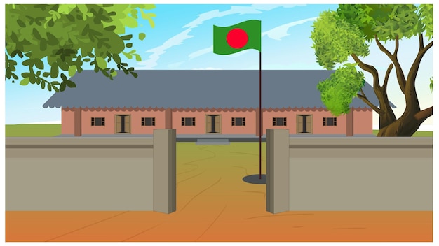 Vector ilustración vectorial de la escuela de la aldea