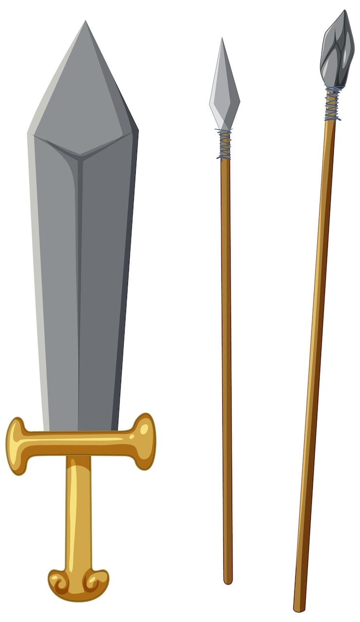Vector ilustración vectorial de espadas y lanzas armadas antiguas
