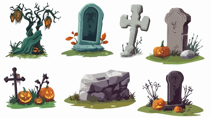Vector ilustración vectorial espeluznante de la lápida de halloween