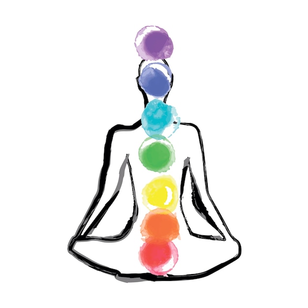 Vector ilustración vectorial de un esquema de chakra en yoga