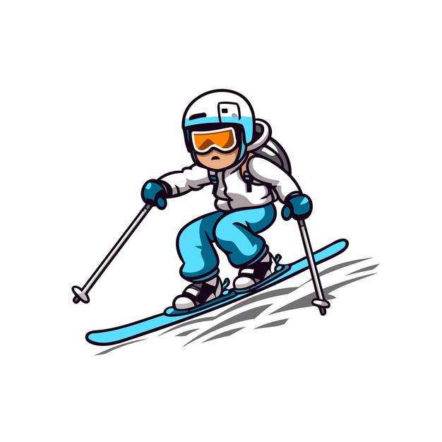 Ilustración vectorial de un esquiador de dibujos animados aislado sobre un fondo blanco