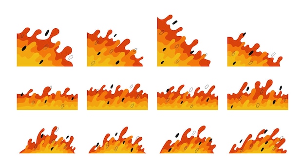 Ilustración vectorial de esquina orgánica de onda roja Llama de fuego plano en fondo blanco