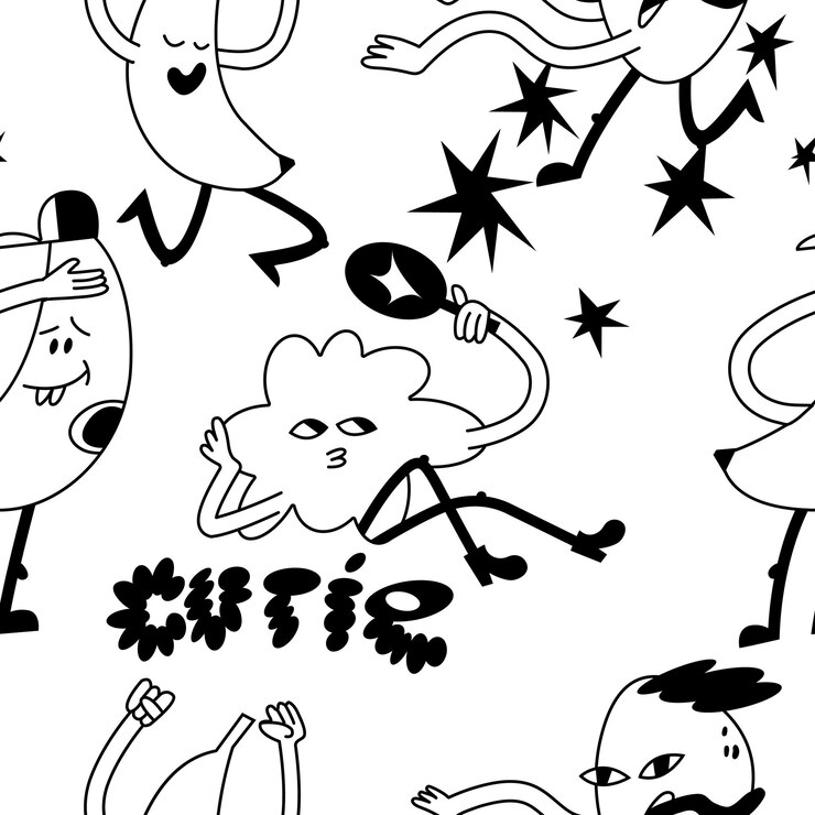 Ilustración vectorial establece personajes maravillosos con caras felices Patrón sin fisuras