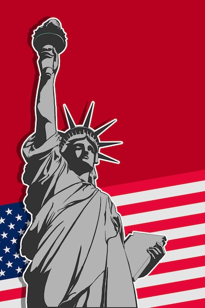 Ilustración vectorial de la Estatua de la Libertad con el tema del 4o Día de la Independencia de Estados Unidos