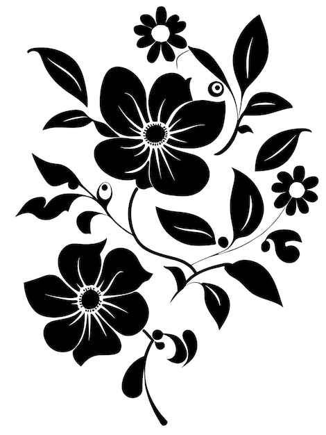 Ilustración vectorial de estencil de silueta de flores en blanco y negro